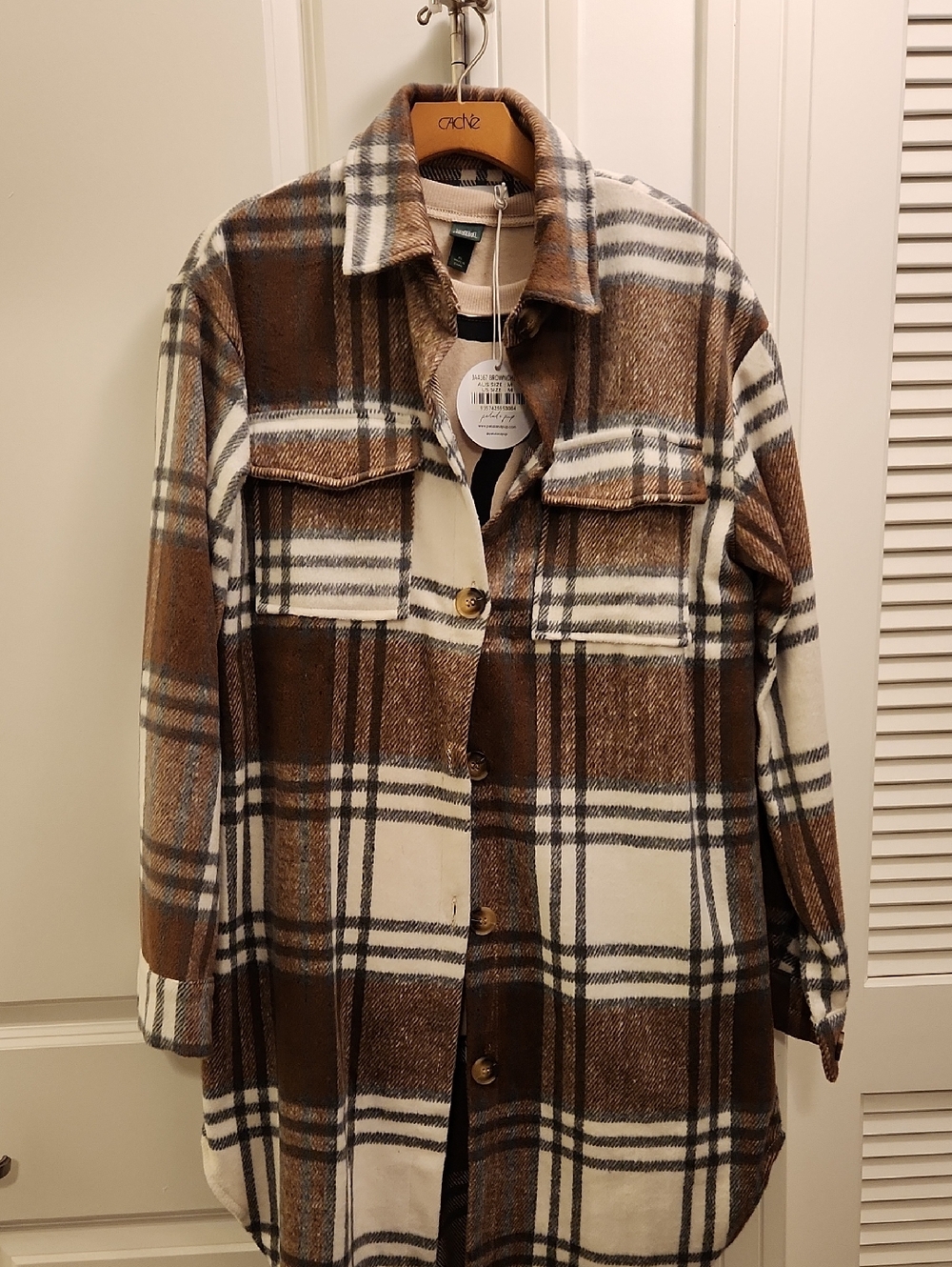NWT Petal & Pup Brown and Cream Plaid Utility Shacket